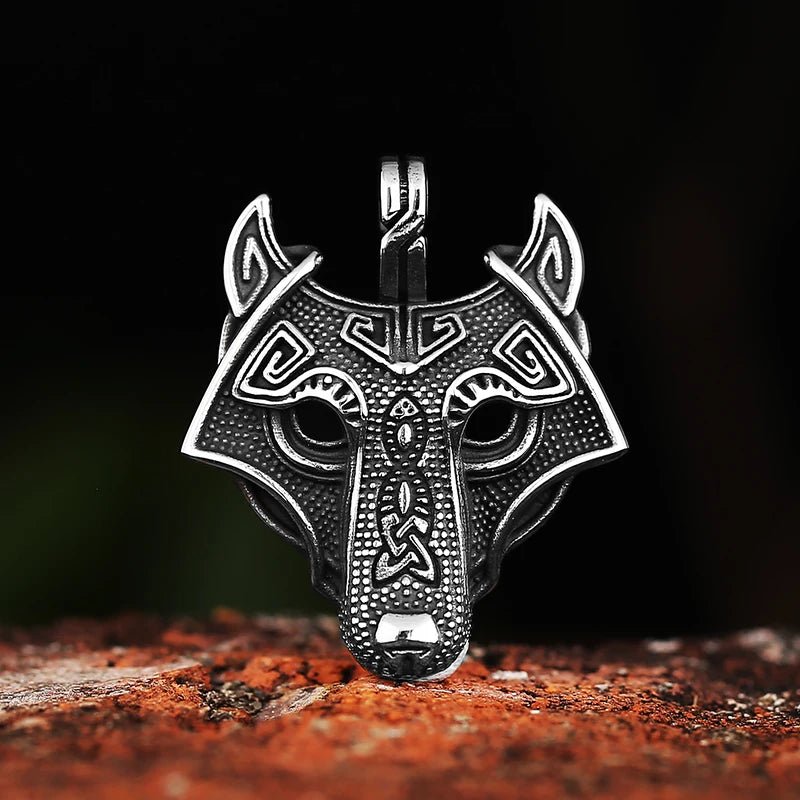 Celtic Knot Wolf Head Pendant - Chrome Cult