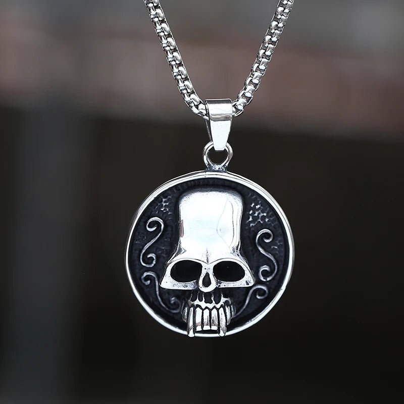 Fanged Skull Pendant - Chrome Cult