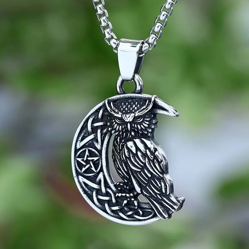 Pentagram Luna Owl Pendant - Chrome Cult