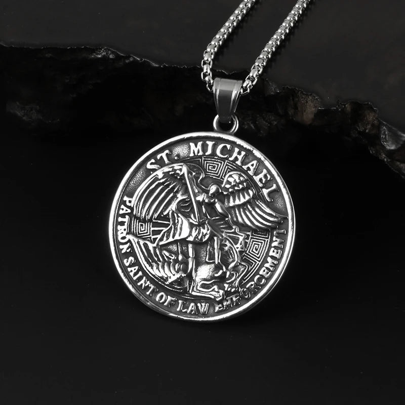 Saint Michael Patron Saint Of Law Enforcement Pendant - Chrome Cult