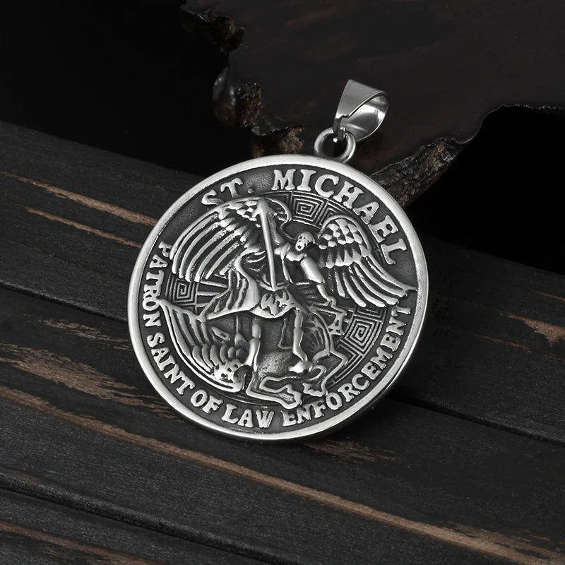 Saint Michael Patron Saint Of Law Enforcement Pendant - Chrome Cult