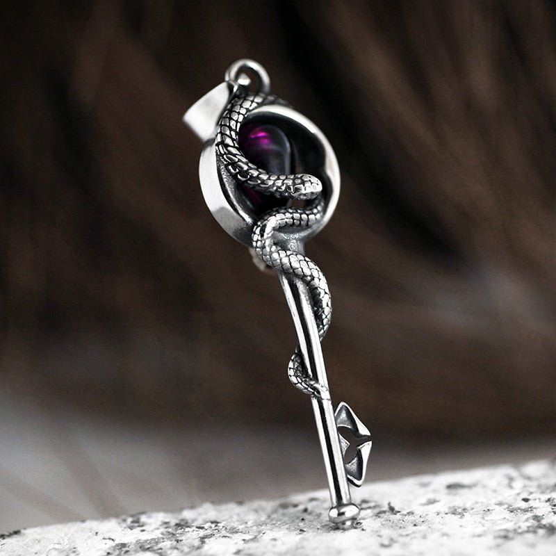 Snake & Gem Key Pendant - Chrome Cult