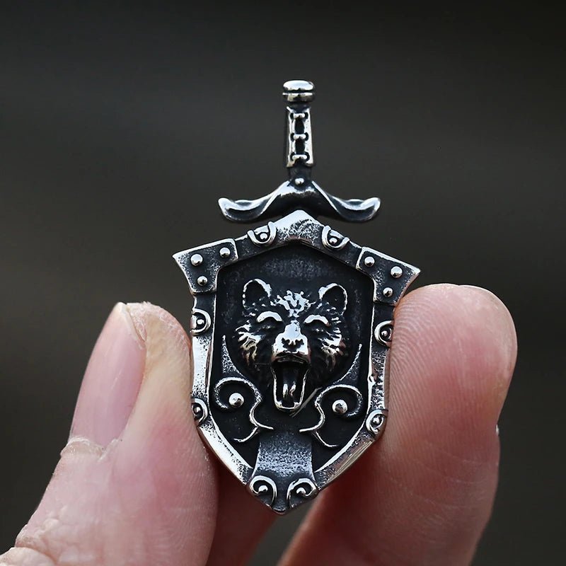 Sworded Bear Berserker Shield Pendant - Chrome Cult