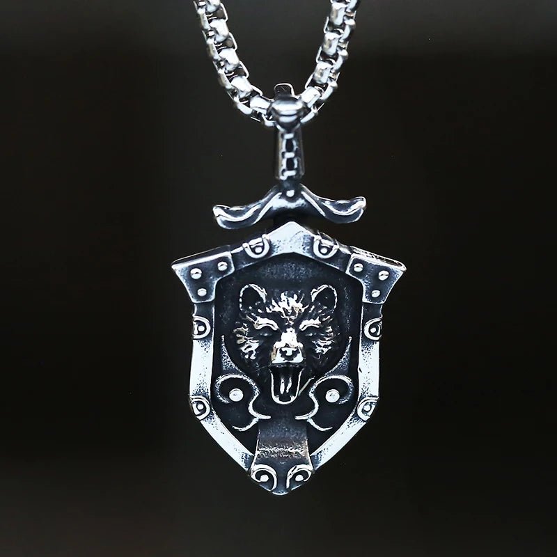 Sworded Bear Berserker Shield Pendant - Chrome Cult