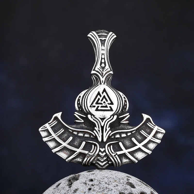 Twin Raven Valknut Rune Pendant - Chrome Cult