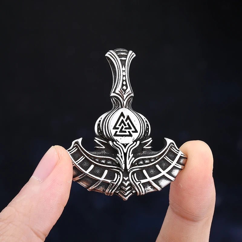 Twin Raven Valknut Rune Pendant - Chrome Cult