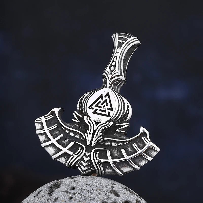 Twin Raven Valknut Rune Pendant - Chrome Cult