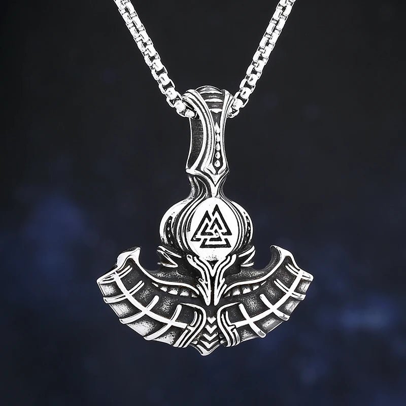 Twin Raven Valknut Rune Pendant - Chrome Cult